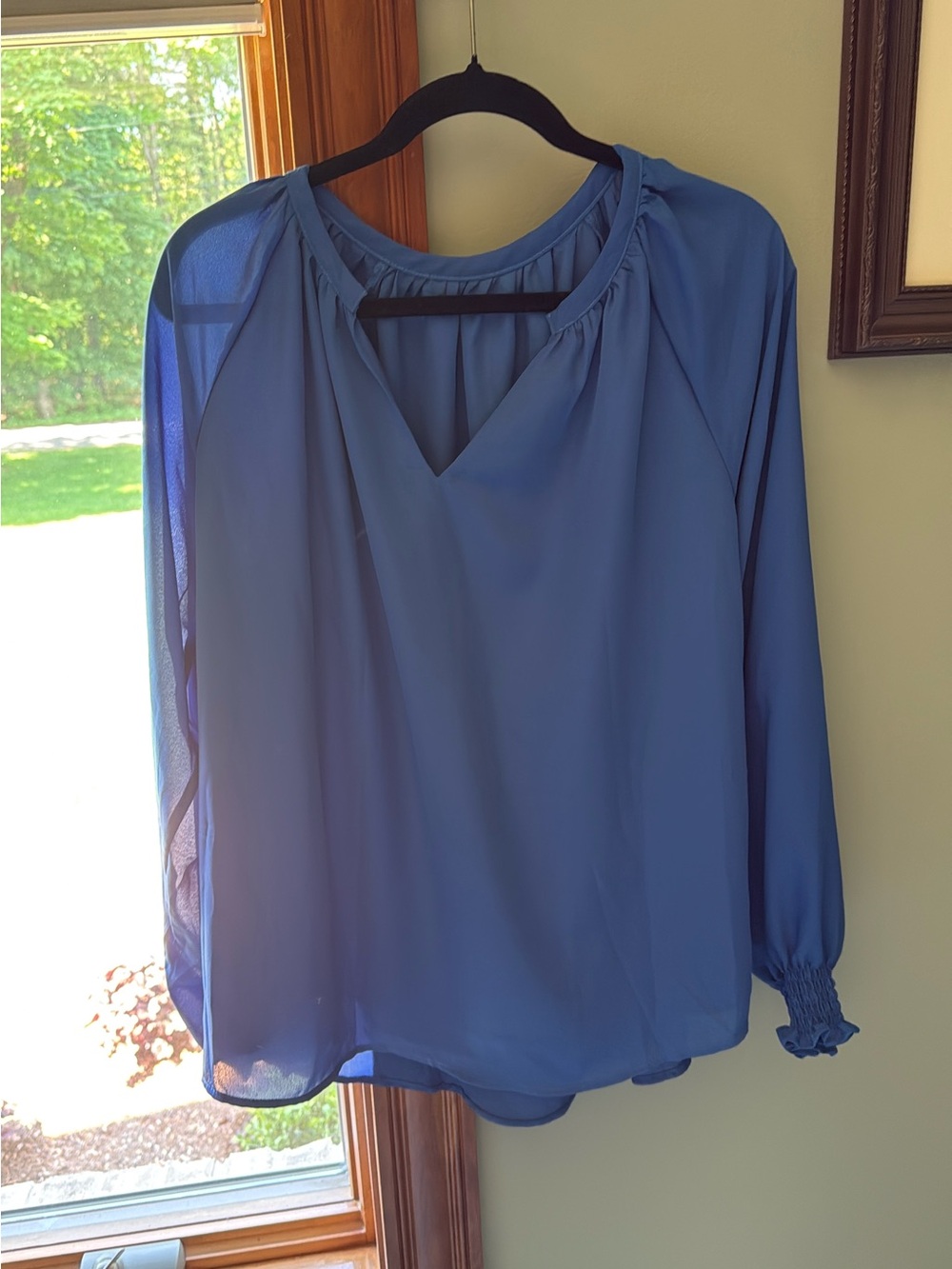 Blue Women's Long Sleeve V-Neck Blouse